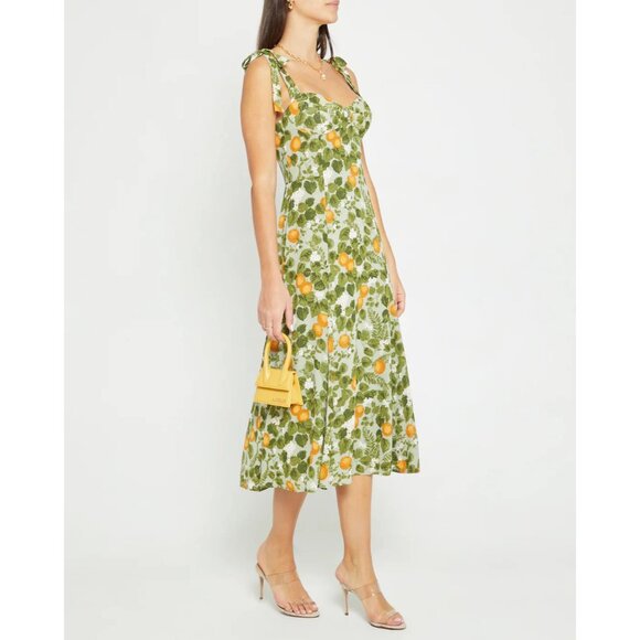 Orange Grove Floral Nadira Dress by manu Reformation 100% Viscose Green Midi 6/S - Picture 5 of 7